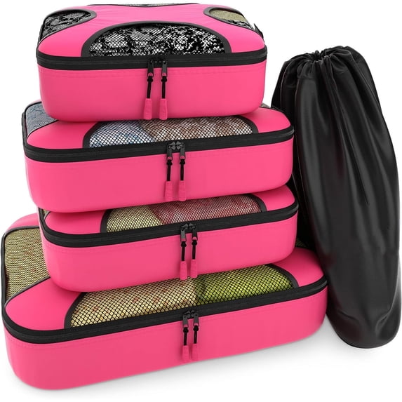 Ustar 5 Set Packing Cubes - Travel Organizers with Laundry Bag (Precious Pink)