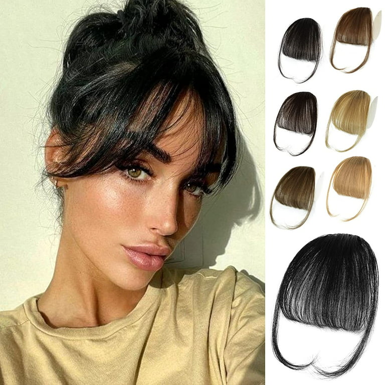 Ustar Bangs Hair Clip in Bangs 100% Real Human Hair Extensions Natural Black Color #1 Wispy Bangs Clip on Air Bangs for Women Fringe with Temples