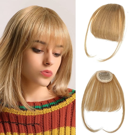 Ustar Bangs Hair Clip in Bangs Real Human Hair Extensions Wispy Bangs Clip on Air Bangs for Women Hairpieces Curved Bangs (Wispy Bangs, Blonde)