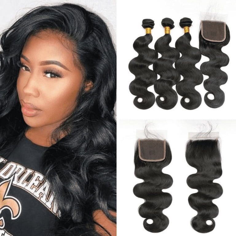 Ustar Body Wave Human Hair Weave Plus Closure Natural Black  display picture 1