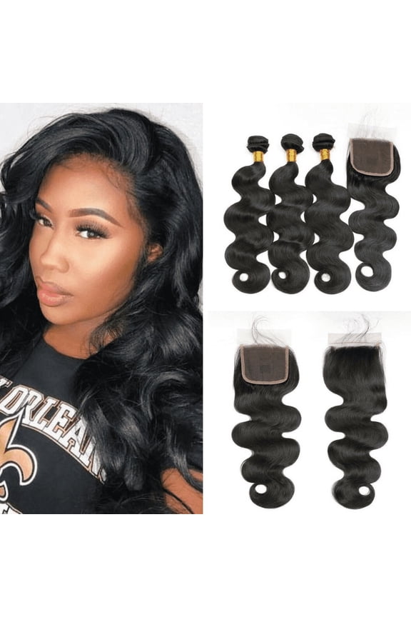 Ustar Body Wave Human Hair Weave Plus Closure Natural Black - Bundles: 22,24,26 inch - Closure: 20 inch