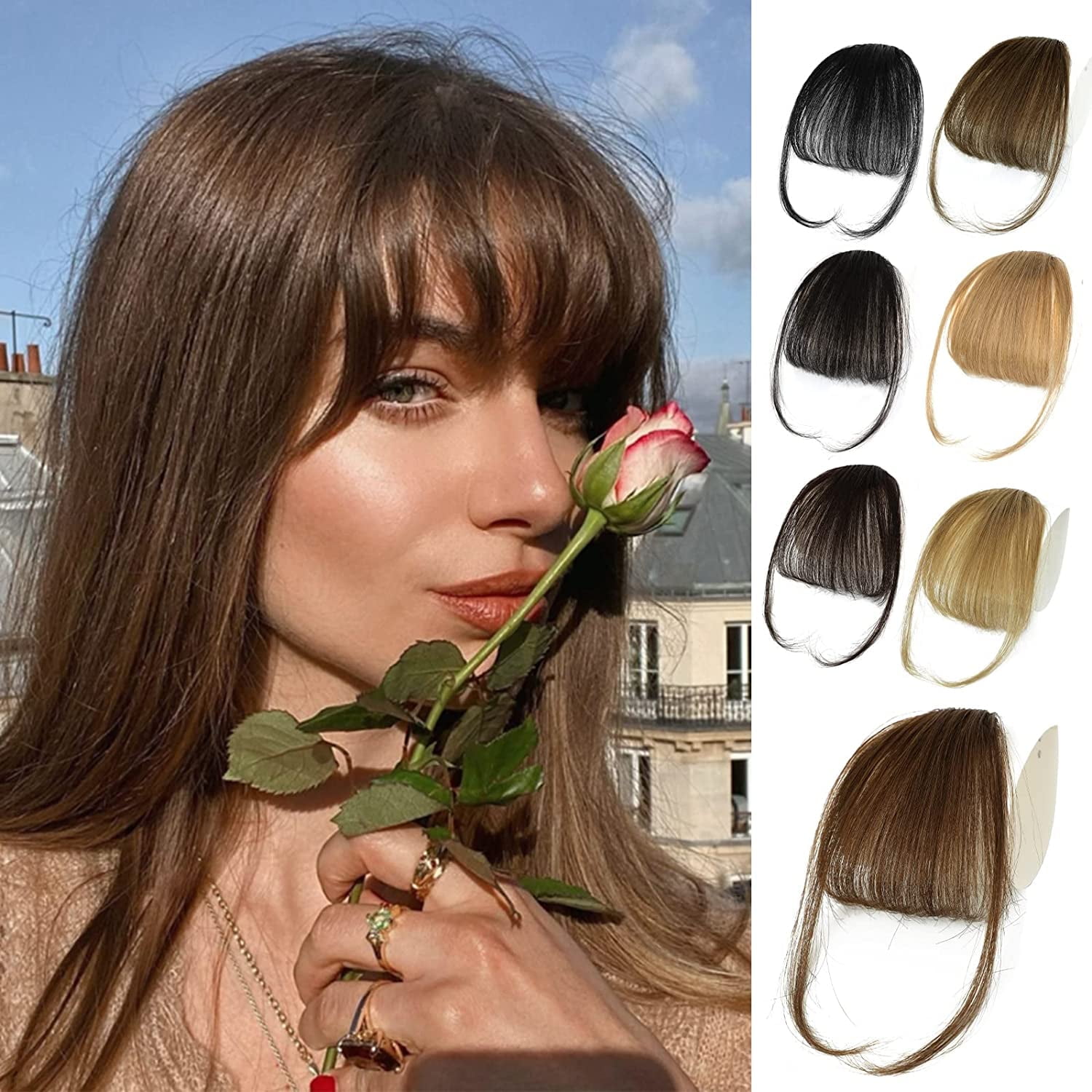 DXBB Clip in Bangs, 100% Human Hair Extensions, Medium Brown