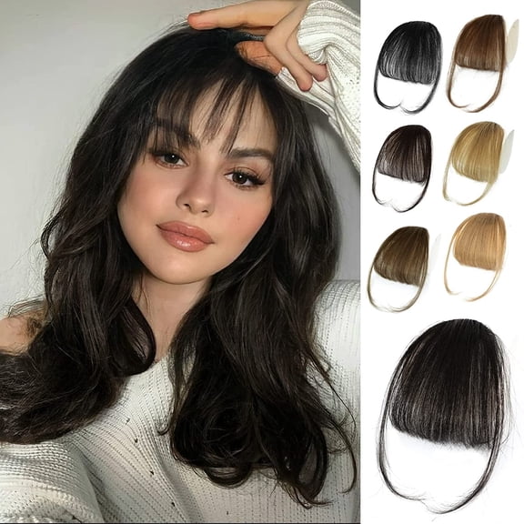 Ustar Clip in Bangs Human Hair Wispy Bangs for Women - Brown Black #1B Real Hair Fringe with Temples, Natural Look Hair Extensions for Daily Wear, Perfect Face Shape