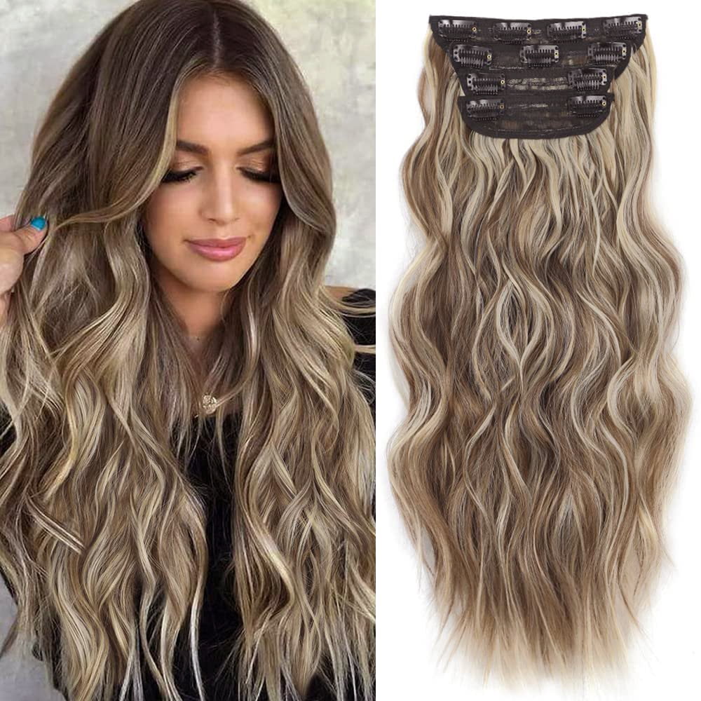 Ustar 20 inch Long Wavy Clip-in Synthetic Hair Extension, Medium Brown ...