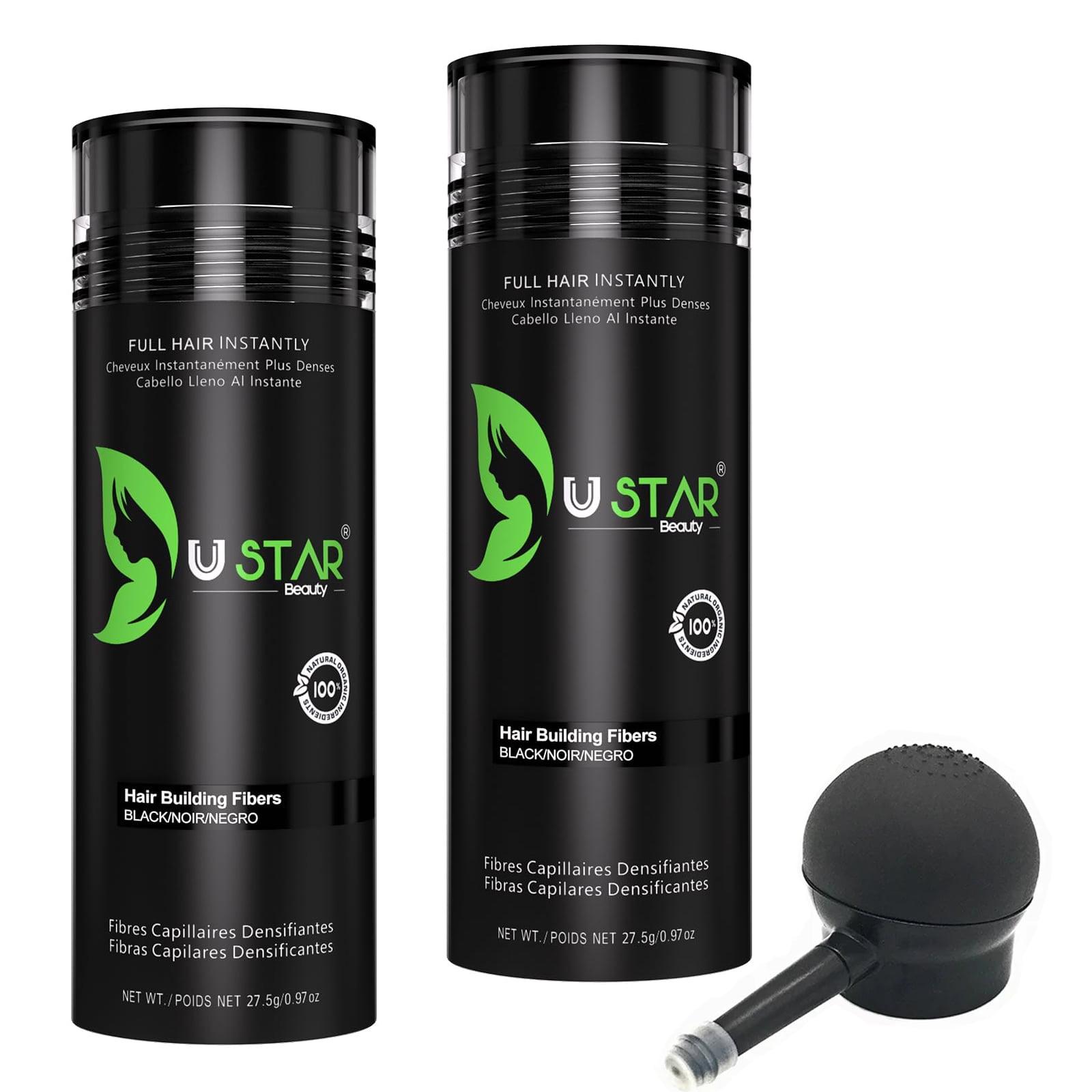 Ustar Hair Building Fibers Black .97oz/27.5g Buy Two Get One FREE Applicator