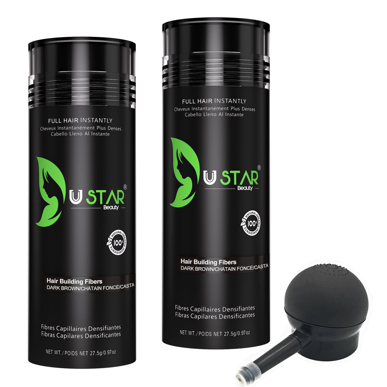 Ustar Hair Building Fibers Dark Brown .97oz/27.5g Buy Two Get One FREE Applicator