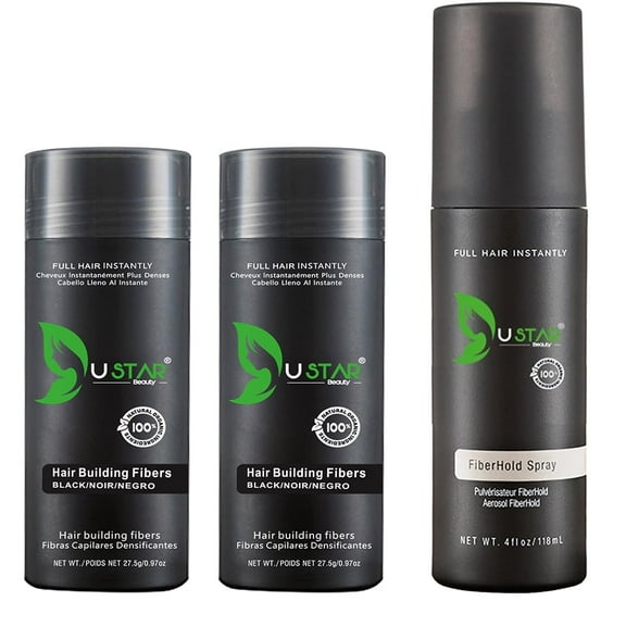 Ustar Hair Building Fibers Fill in Fine or Thinning Hair (Auburn) 2 Pack with Fiber Hold Spray