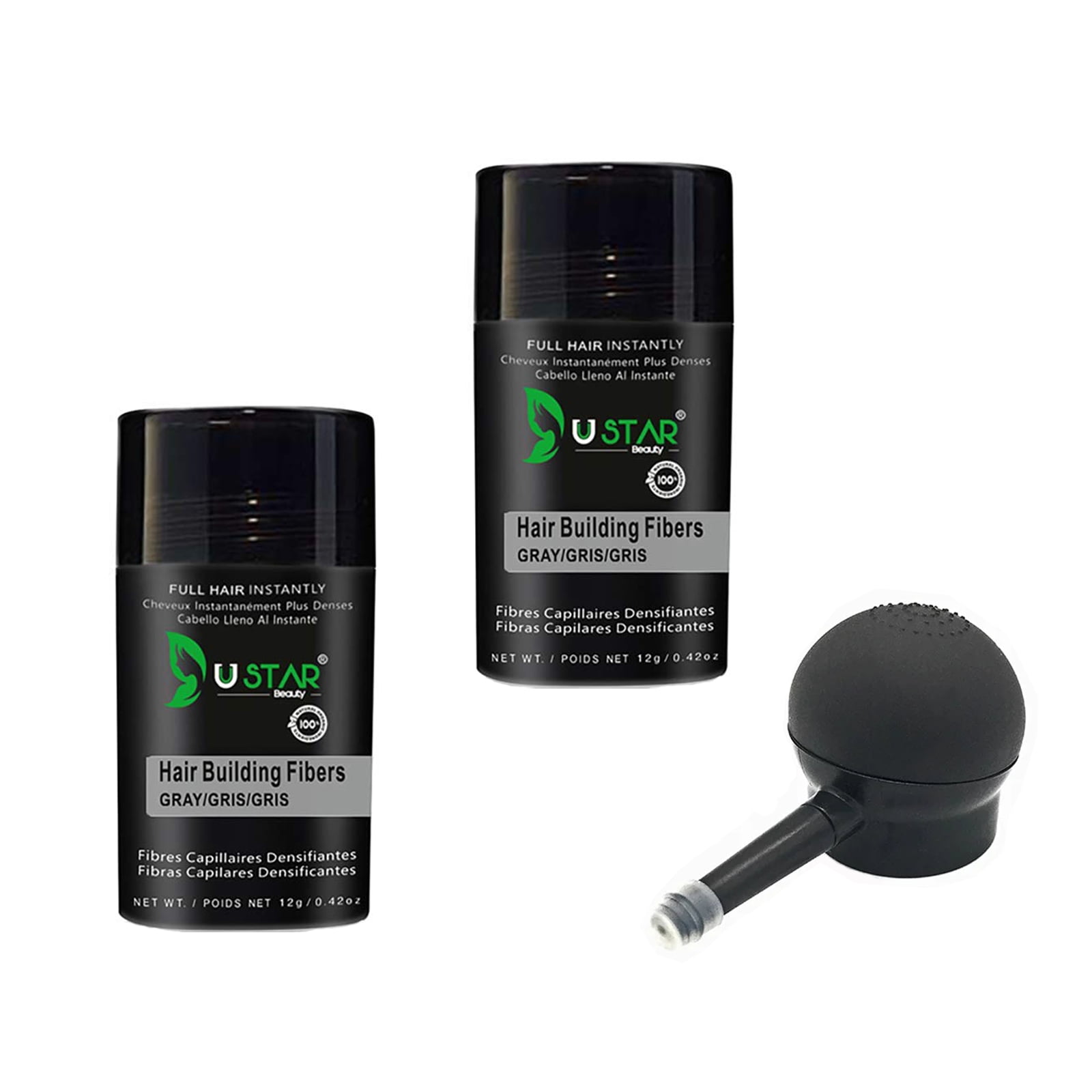 Ustar Hair Building Fibers Gray .42oz/12g Buy Two Get One FREE Applicator