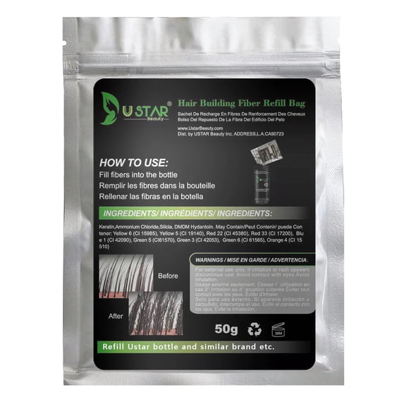 Ustar Hair Building Fibers Refill Bag 50g - Gray