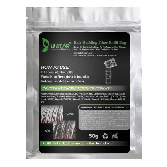 Ustar Hair Building Fibers Refill Bag 50g - Medium Brown