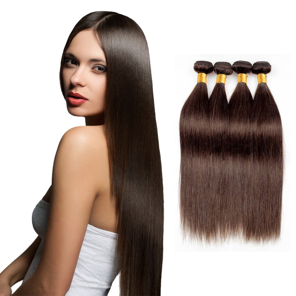 Ustar Hair Medium Brown Bundles Human Hair Brazilian Bundles Straight Medium Brown Color #4 Unprocessed Virgin Brown  Bundles Extensions 10"