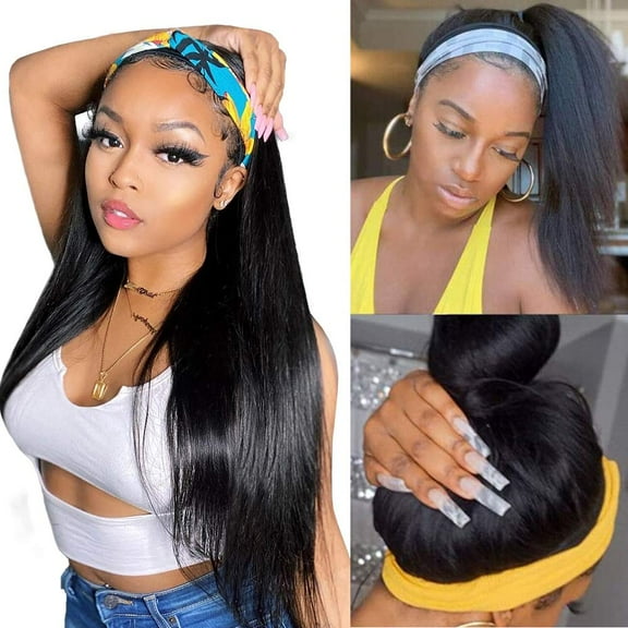 Ustar Headband Wig Human Hair Straight Glueless None Lace Front Headband Wig Brazilian Virgin Hair Wigs for Black Women - 28 inch
