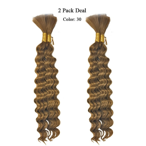 Ustar Hot Selling 18" Deep Weave Bulk Braiding Hair, Human Hair Blend Micro Braids 18" Deep Wave Bulk for Braiding and Colors, #30 Medium Auburn - 2 Pack