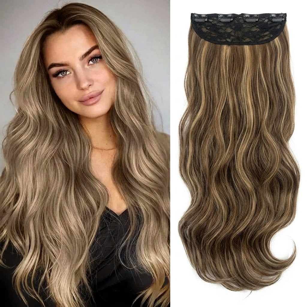 Ustar Long Wavy Invisible Wire Hair Extensions with 