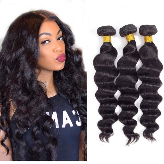 Ustar Loose Wave Bundles Human Hair - Brazilian Virgin Hair Loose Deep Wave Bundles Human Hair Bundles Weave Hair Human Bundles Natural Black Color (10 10 12)