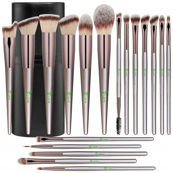 Ustar Makeup Brush Set 18 Pcs Premium Synthetic Foundation Powder Concealers Eye Shadows Blush Makeup Brushes with Black case (Champagne Gold)