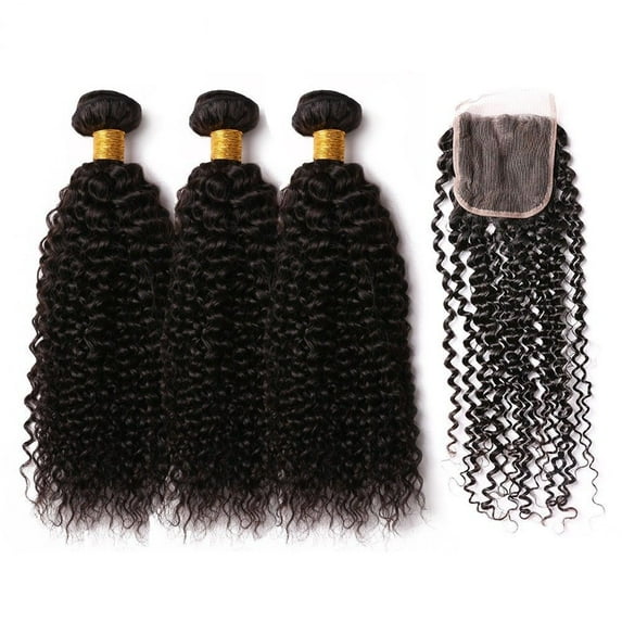 Ustar Natural Black #1B Brazilian 3 Bundle with Closure 100% Human Hair 16"18"20"bundle+16"Closure