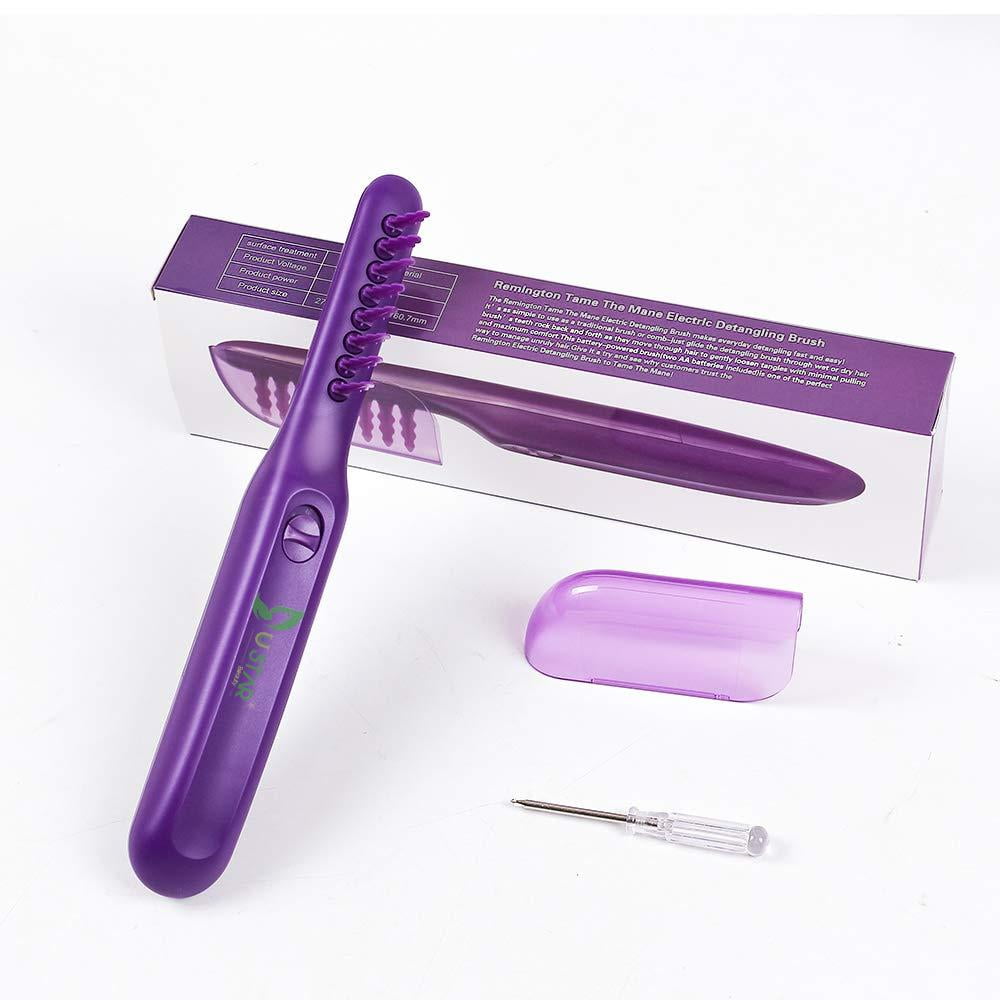 Ustar Purple EZ Electric Hair Tool Detangling Wet Brush - Wet or Dry Tame The Mane Electric Detangling Brush with Brush Cover, Adults & Kids Hair Tool (Battery not included)