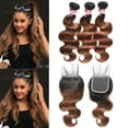 thumbnail image 1 of Ustar Unique Bargains Ombre Two Tone#1B/30 Color Black Auburn Brazilian 3 Bundles 100% Human Hair 18"20"22"inch with Lace Closure 16", 1 of 7