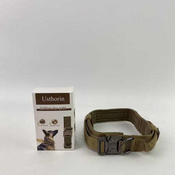 Usthorin Collars for pets,Tactical Dog Collar Adjustable Military Nylon Dog Collar with Control Handle and Heavy Duty Metal Buckle for Medium and Large Dogs (Brown,L)