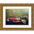 thumbnail image 1 of Ustinagreen 32x23 Gold Ornate Wood Framed with Double Matting Museum Art Print Titled - Still Life With Watermelon And Grapes, 1 of 4