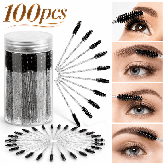 Ustris 100PCS Disposable Eyelash Brush, Mascara Wands Makeup Brushes Applicators Kits for Eyelash Extensions and Eyebrow with Container (Black)