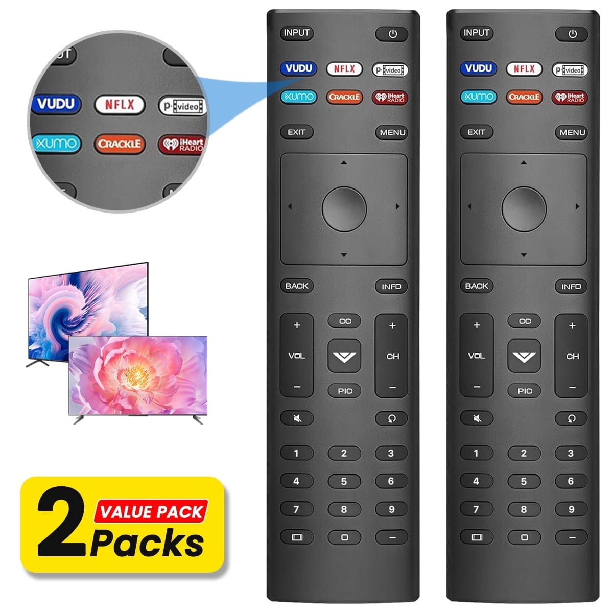 Ustris 2 Pack Remote Replacement compatible with All VIZIO Smart TV Remote, Compatible for VIZIO Remote Control Replacement