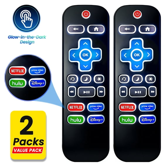Ustris 2 Pack Universal Remote (Glow in darkness) Compatible for All Roku TV Remote / TCL/Hisense/Sharp/Philips/Onn/Element/Insignia/Westinghouse Roku TV (Not for Roku Stick and Box)