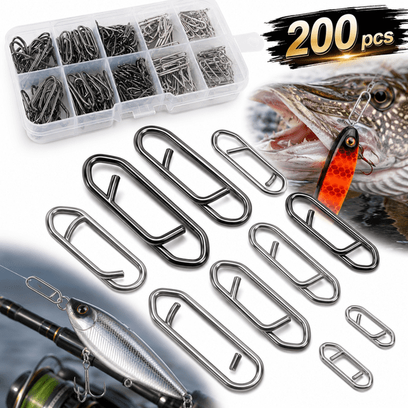 Ustris 200pcs Fishing Power Clips,Fishing Speed Clips for Fishing Lure Quick Change, High Strength Stainless Steel Clips Snap Freshwater Saltwater Crankbait Popper Lure Connector Tackle