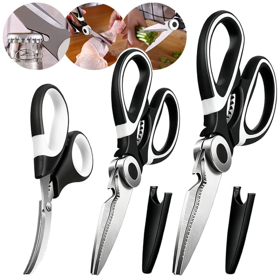 Ustris 3 Pack Kitchen Scissors All Purpose - Heavy Duty Stainless Steel Cooking Shears, Soft Grip Comfort Handle, for Cutting Meat, Food, Fish, Poultry Multipurpose Sharp Scissors for Dishwasher Safe