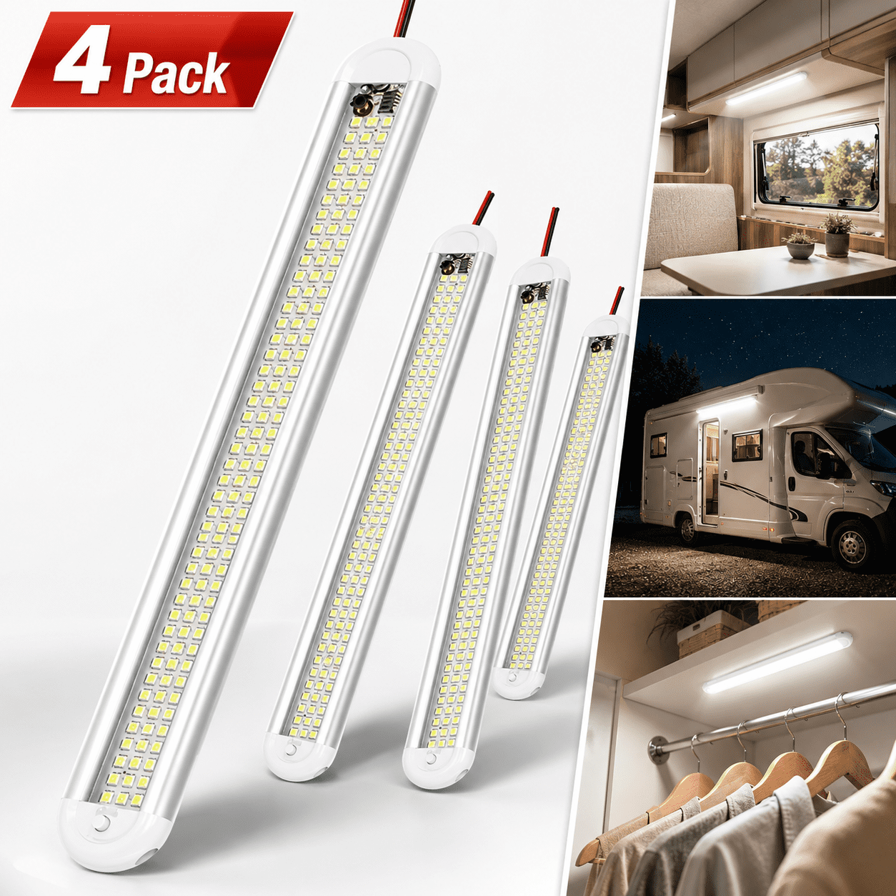 Ustris (4Pack) 12v LED Interior Light Bar, 120LEDs 1500LM 8W DC 12 Volt ...