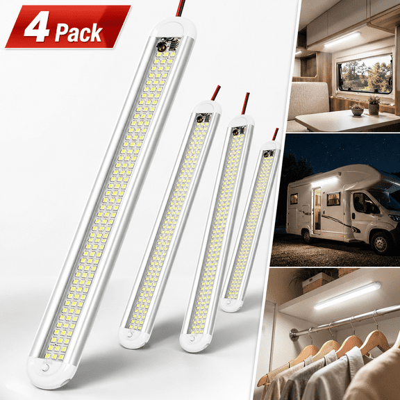 Ustris (4Pack) 12v LED Interior Light Bar, 120LEDs 1500LM 8W DC 12 Volt led Strip Lights with ON/Off Switch, for Enclosed Cargo Trailer, Car RV Van Truck Lorry Camper Boat Caravan Motorhome