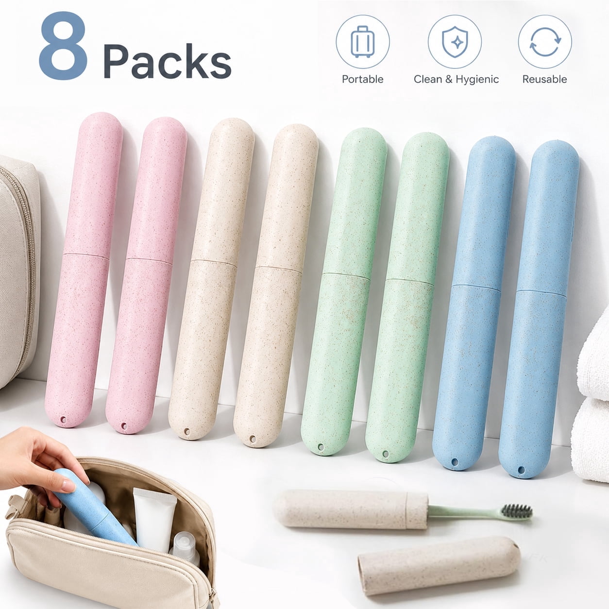 Ustris 8 Packs Travel Toothbrush Case, Breathable Holders, Portable for Traveling, Camping, Home, School, Business