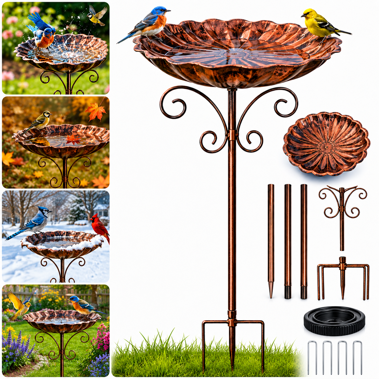 Ustris Bird Bath for Garden, 31In Metal Vintage Freestanding Birdbaths ...