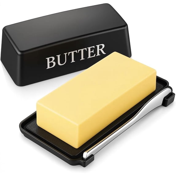 Ustris NEW Butter Dish With Cover And Knife,Food Grade Plastic Butter Holder With Lid For Countertop,Black Dishwasher Safe Butter Storage Container