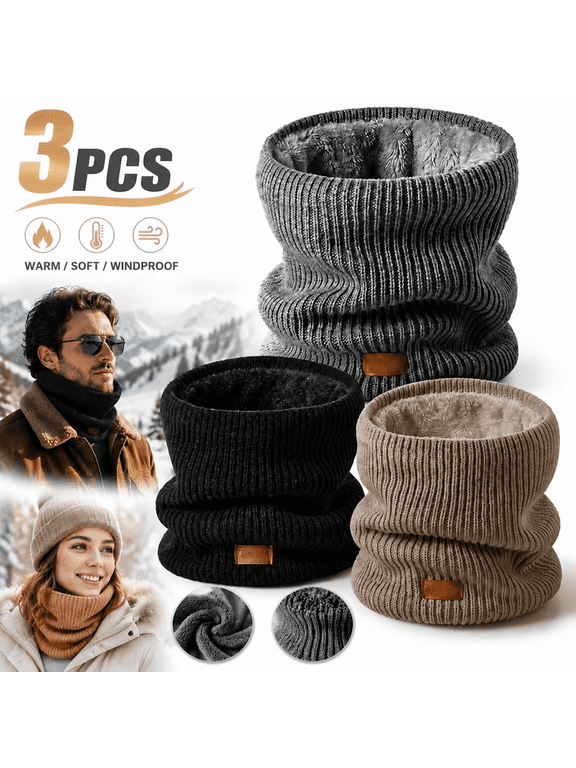 Neck Warmer for Men Women 3 Pack, Winter neck gaiter face mask,Winter Fleece Lined Neck Gaiter, Thermal Knit Face Cover for Cold Weather Outdoor Activities