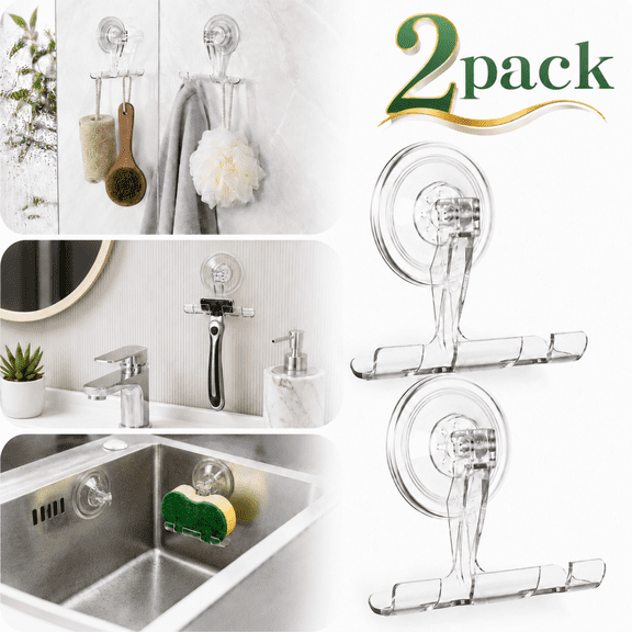 Ustris New Suction Cup Razor Holder, 2 Pack Clear Razor Holders for Shower Wall,  Removable Reusable Vacuum Shower Razor Hooks, Suction Cup Hooks for Bathroom Kitchen Towel Loofah Shaver Razor hanger
