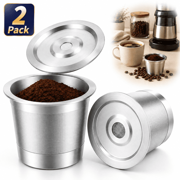 Ustris Reusable K Cups for Keurig, 2 Pack Stainless Steel Refillable Coffee Pods with Reusable Coffee Filters, Universal K Cup Compatible with Keurig 1.0 Coffee Makers, BPA-Free
