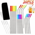 thumbnail image 1 of Ustris 20PCS Reusable Stainless Steel Straws with Travel Case Cleaning Brush Silicone Tips Eco Friendly Extra Long Metal Straws Drinking for 20 24 30 oz Tumbler, 1 of 5