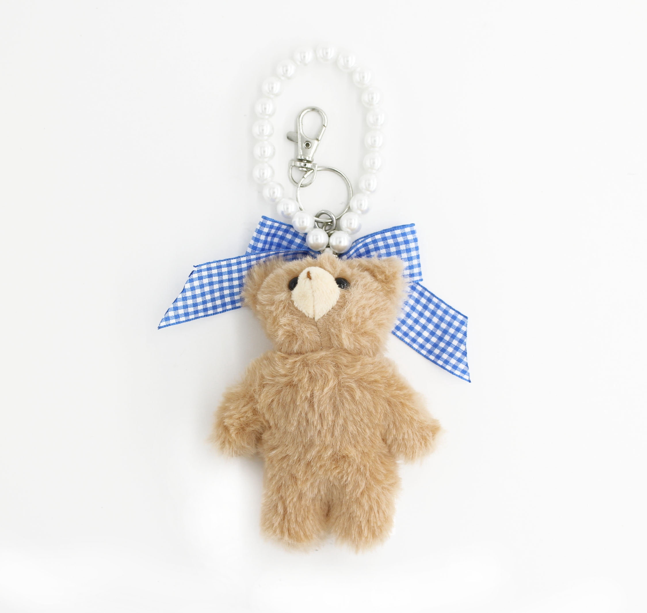 U Style Teddy Bear Keychain with Blue Gingham Bow