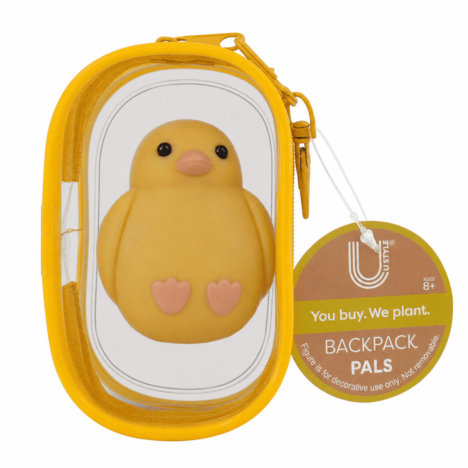 U Style Flocked Figure Trinket Pouch Keychain, Yellow Chick, Yellow Case