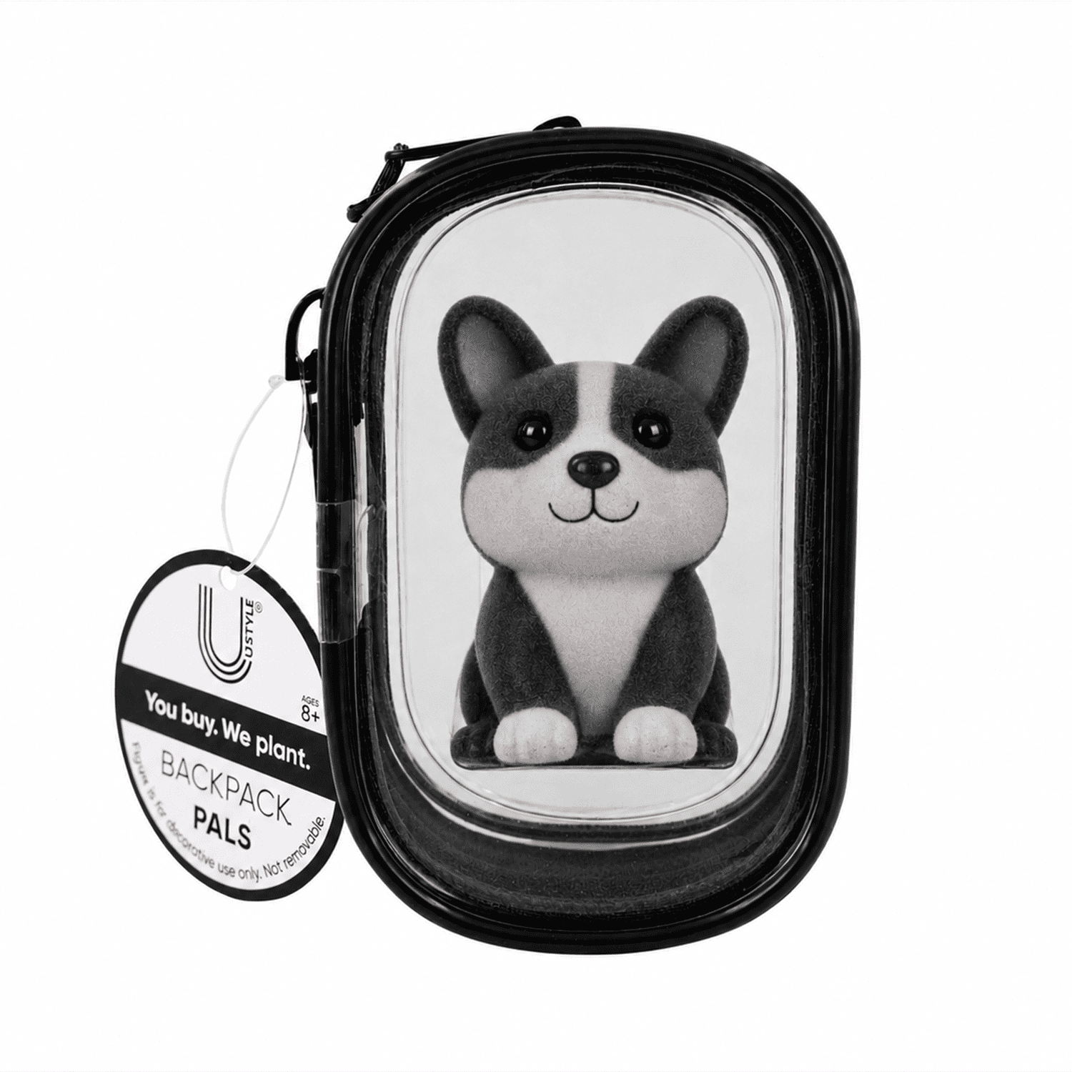 U Style Flocked Corgi Keychain Trinket Pouch - Black Case