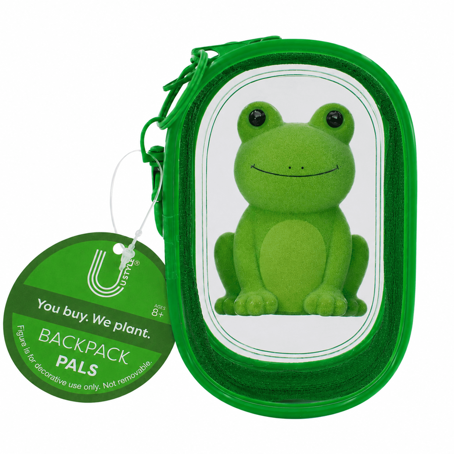 U Style Flocked Figure Trinket Pouch Keychain, Frog, Green Case