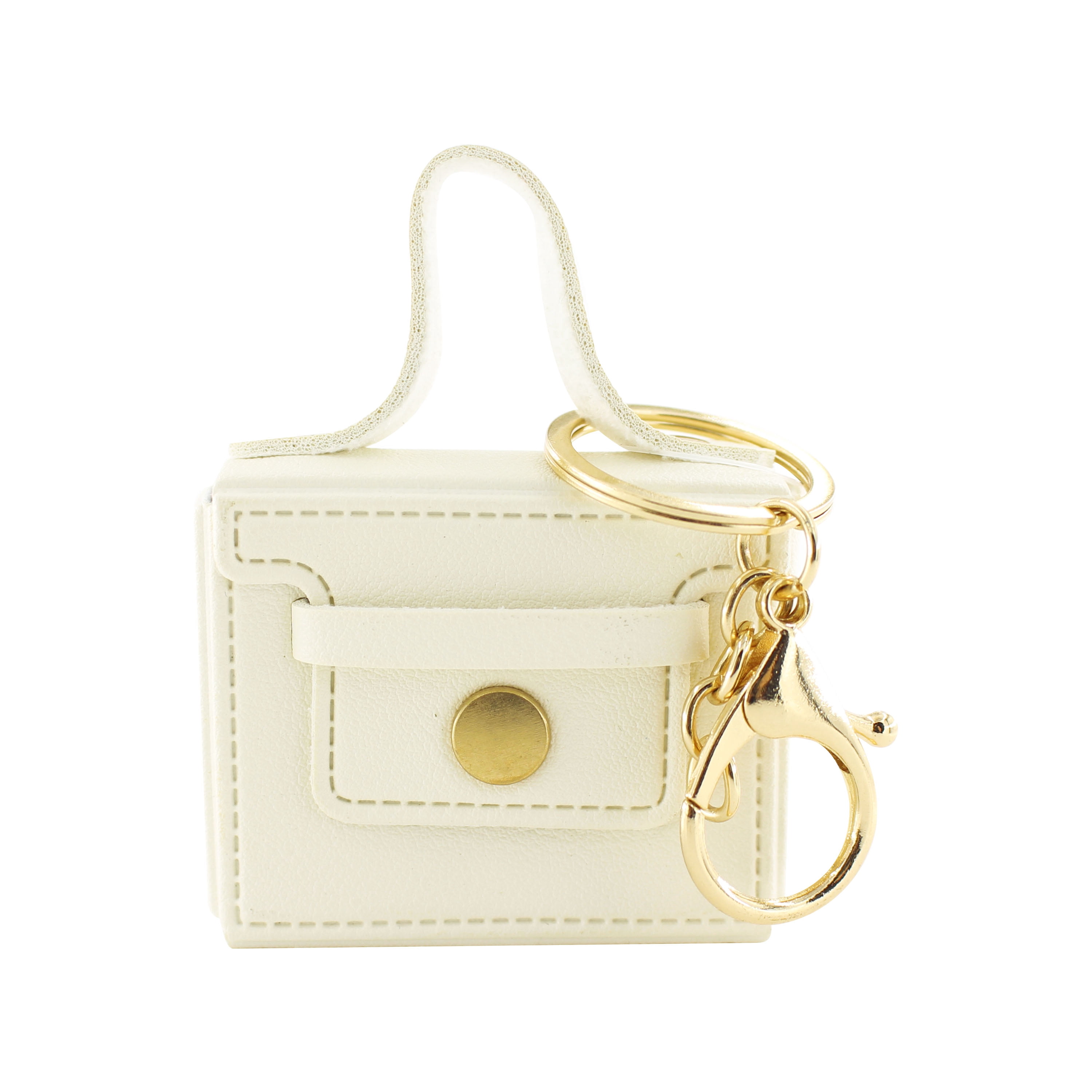 U Style Mini Purse Keychain, Faux Leather, Ivory, 2.5" x 1" x 2"