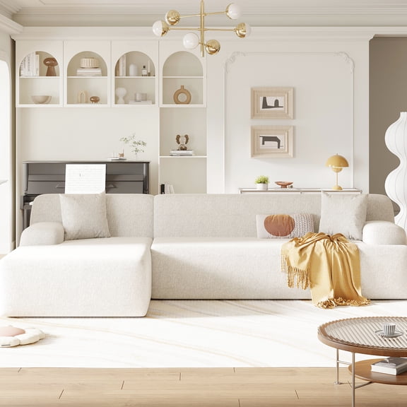 Ustyle Sectional Bedroom Furniture. 2 Piece Assemble. High Density Foam Relax Area. 27" Deep Seating Enjoyment Zone. Upgraded Chenille Material. 3, Beige. 111''w X 66.5''d 26.5''h L-shape Modular