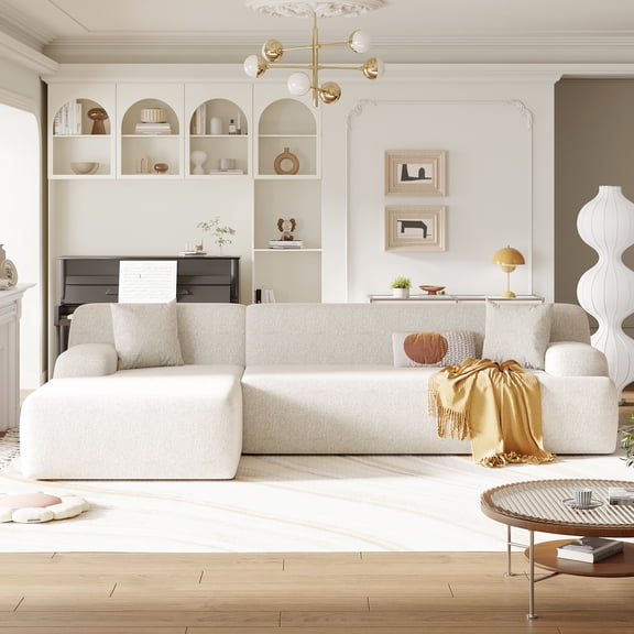 Ustyle Sectional Salon Furniture. 2 Piece Assemble. High Density Foam Pleasure Area. 27" Deep Seating Luxury Enjoyment Zone. Upgraded Chenille Material. 3, Beige. 111''w X 66.5''d 26.5''h L-shape