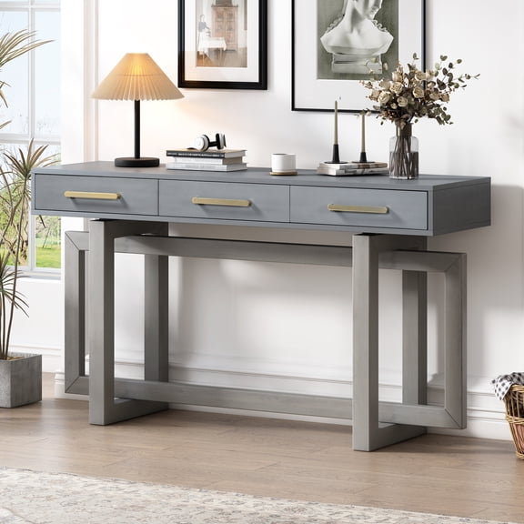 Ustyle Three Drawer Entryway Console - Long Table For Living Room Modern Design And Build Extra With 3 Drawers Foyer. Build, Stylish Console, Antique Gray
