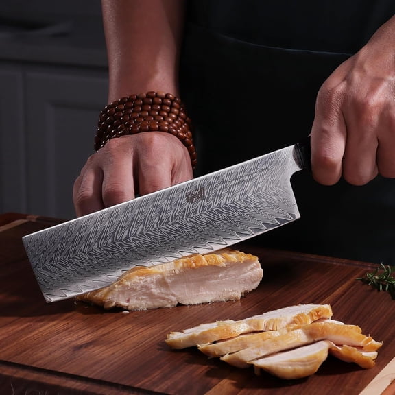 Usuba Nakiri Knife 7 Inch, Damascus Vegetable Cleaver for Chopping & Mincing, Straight Edge, Japanese Style (Samurai Series)