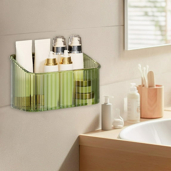 Usupdd Storage Organizer Wall Mounted Shower (Green), Storage Organizer Wall Mounted Shower Rack Bathroom Shelf Transparent Plastic Toothbrush Adhesive Hanging Box Suitable For Bathroom