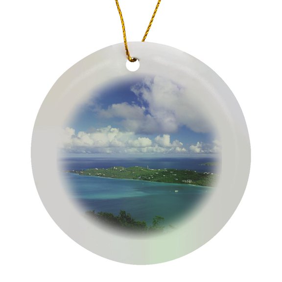 3drose, Usvi, St. Thomas, Magens Bay. Aerial View of the Bay-ca37 Wbi0073 - Walter Bibikow, Circle Porcelain Ornament